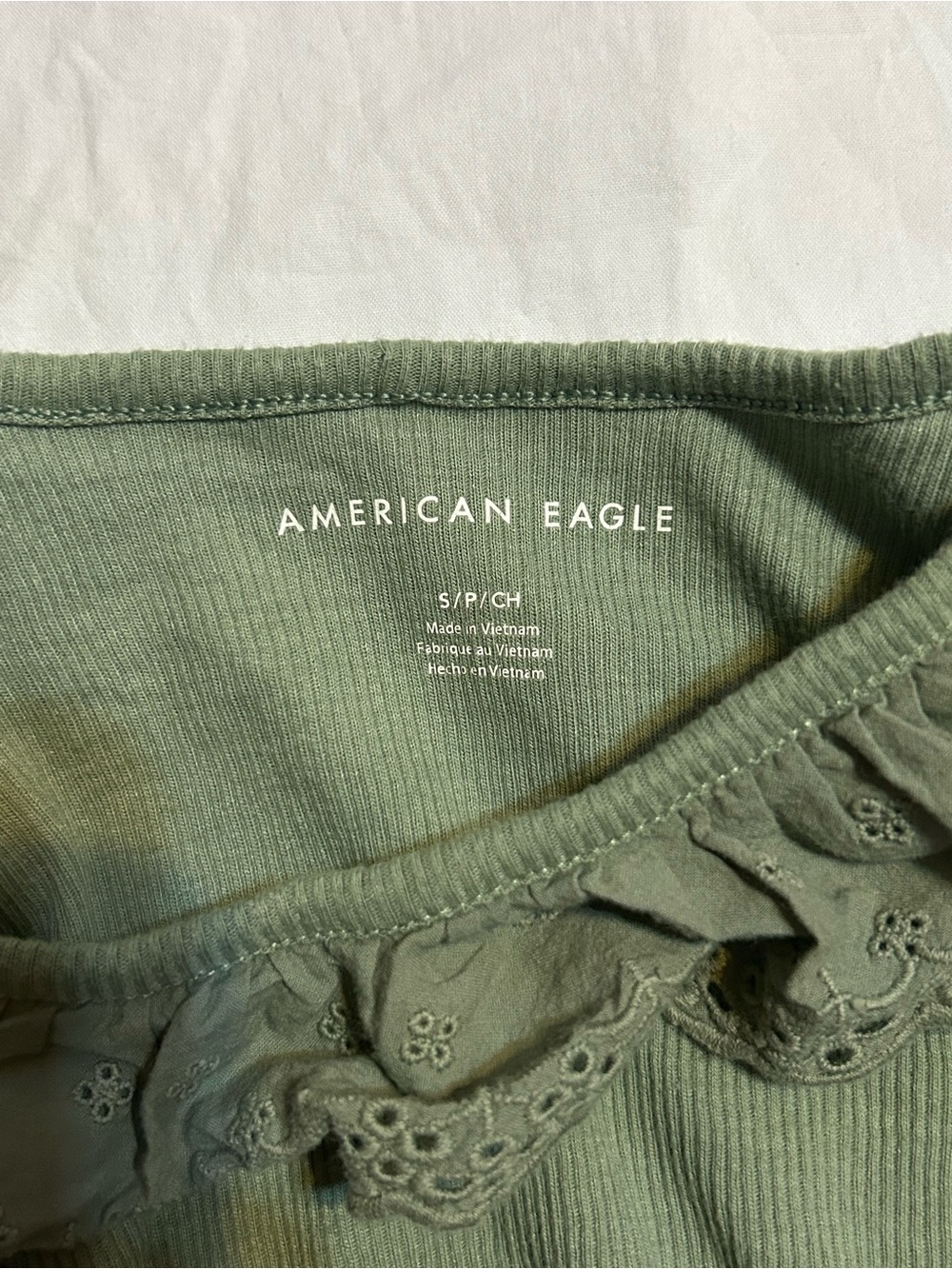 American Eagle Outfitters Olive Ruffle Ribbed Tank - Picture 3 of 3